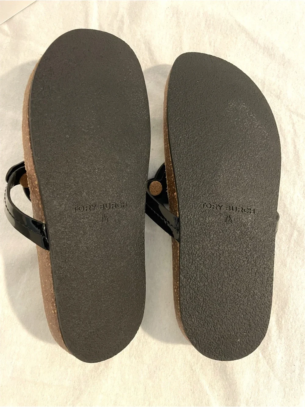 Tory Burch Black Patent Leather Thong Sandals Logo Slip On Women’s US 7.5 EU 38